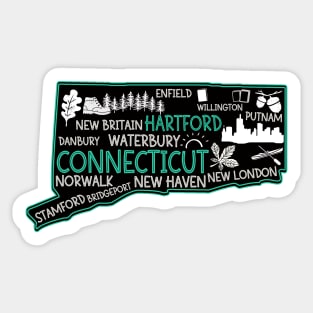 Connecticut Hartford cute map Waterbury New Haven Enfield Willington Putnam Norwalk Stamford Bridgeport Danbury Sticker